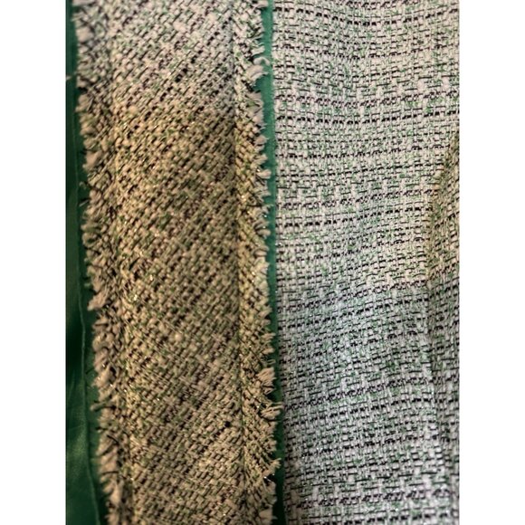 Kasper Tweed Blazer Jacket 10 Preppy Green White Gold Metallic Open Front - Picture 9 of 15